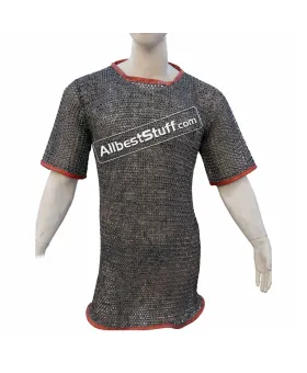 Half Sleeves Aluminum Chain Mail Hauberk Flat Riveted Chest 52