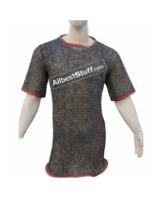 Half Sleeves Aluminum Chain Mail Hauberk Flat Riveted Chest 52