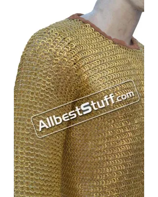 Medieval Chain Mail Made from Flat Riveted Brass Chest 44