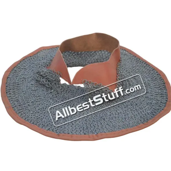 Aluminum Antique Flat Riveted Maille Aventail with Leather