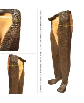 8 MM Chain Mail Chausses Flat Riveted Alternating Solid Medium Large