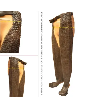 8 MM Chain Mail Chausses Flat Riveted Alternating Solid Medium Large