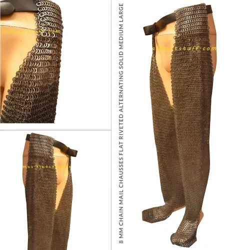 8 MM Chain Mail Chausses Flat Riveted Alternating Solid Medium Large