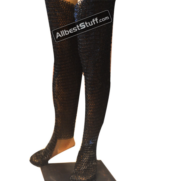 Round Riveted alternating Solid Chain Mail Chausses 6 MM