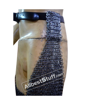 Wedge Riveted Alternating Solid Chain Mail Chausses Length 37