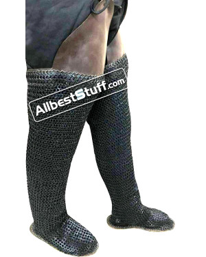 Chain mail Chausses Wedge Riveted Socks with Leather Sole