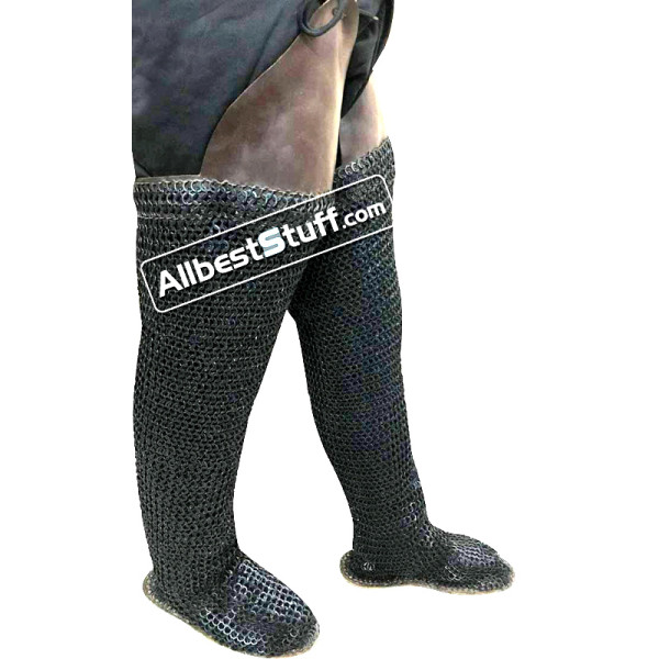 Chain mail Chausses Wedge Riveted Socks with Leather Sole