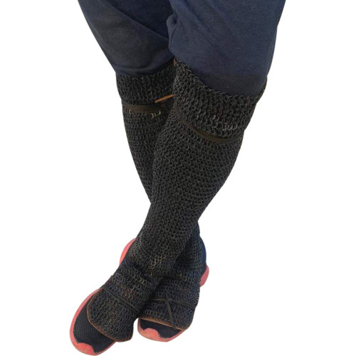 6 MM Back Slit Half Chain Mail Legging Flat Riveted and Solid Ring