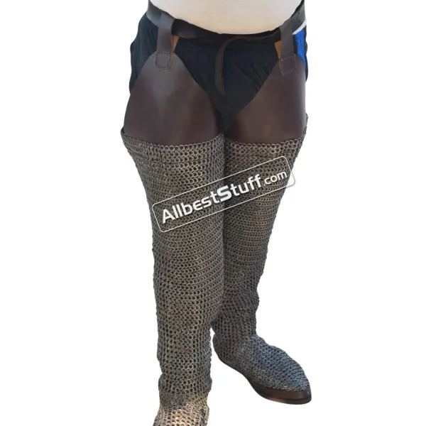 Chainmail Chausses 8 mm Flat Ring Integrated Leather Shoe