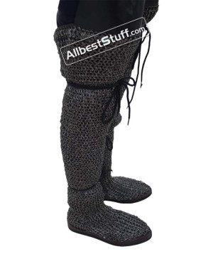 Chainmail Chausses 9 mm Flat Ring Integrated Leather Shoe