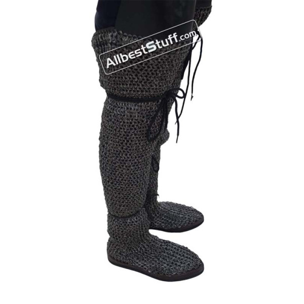 Chainmail Chausses 9 mm Flat Ring Integrated Leather Shoe