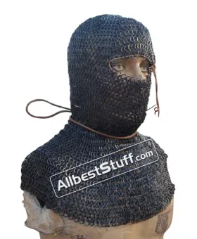 13th Century 8 mm Wedge Riveted with Solid Ring Chainmail Coif