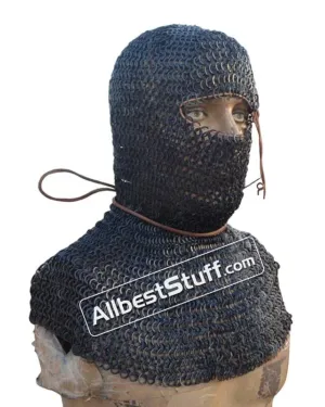 13th Century 8 mm Wedge Riveted with Solid Ring Chainmail Coif