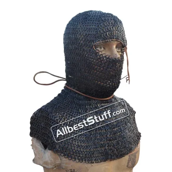 13th Century 8 mm Wedge Riveted with Solid Ring Chainmail Coif