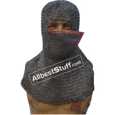 Side ventail Coif Flat Riveted Flat Solid Ring Chain Mail Hood 8 mm