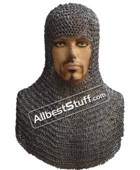 9 mm Round Riveted Medieval Chain Mail Hood Heavy 16 Gauge