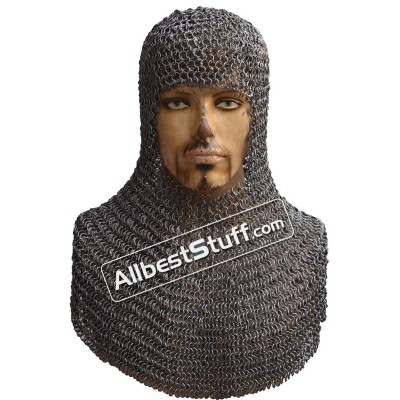9 mm Round Riveted Medieval Chain Mail Hood Heavy 16 Gauge