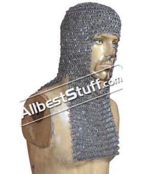 Round Riveted Medieval Maille Hood Rectangle Shape