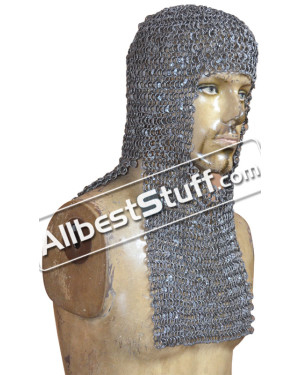 Round Riveted Medieval Maille Hood Rectangle Shape