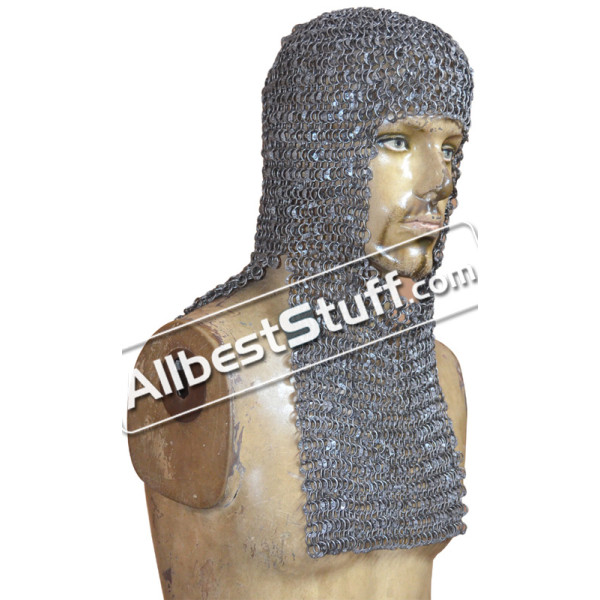 Round Riveted Medieval Maille Hood Rectangle Shape