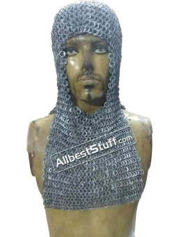 Aluminum Flat Dome Riveted Chain Mail Coif Rectangle