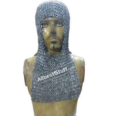 Aluminum Flat Dome Riveted Chain Mail Coif Rectangle