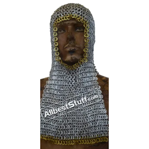 Aluminum Flat Dome Riveted Chain Mail Coif Rectangle