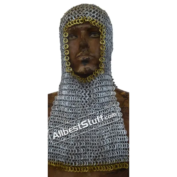 Aluminum Flat Dome Riveted Chain Mail Coif Rectangle