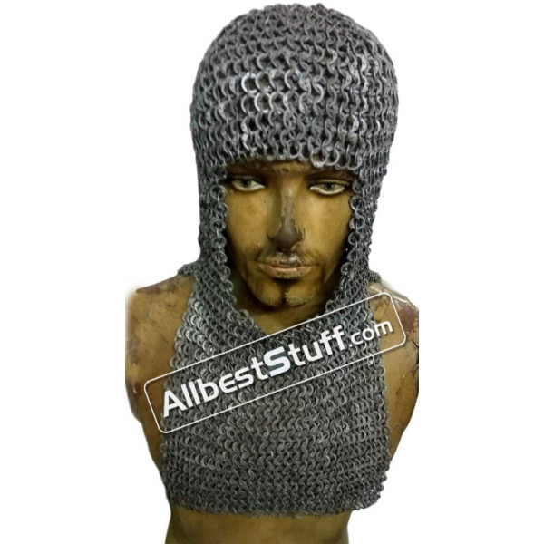 Flat Riveted Alternating Solid Aluminum Maille Coif