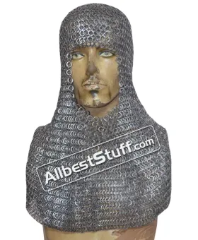 Flat Riveted with alternating Solid Stainless Steel Chainmail Hood