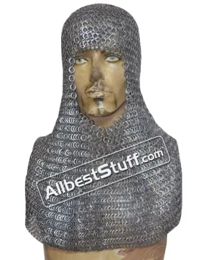 Flat Riveted with alternating Solid Stainless Steel Chainmail Hood