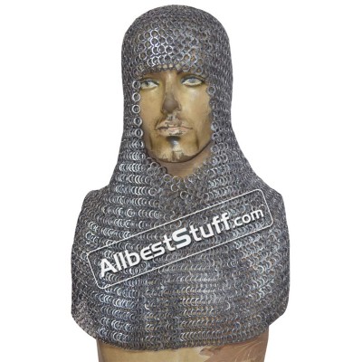 Flat Riveted with alternating Solid Stainless Steel Chainmail Hood
