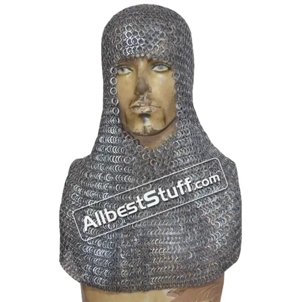 Flat Riveted with alternating Solid Stainless Steel Chainmail Hood