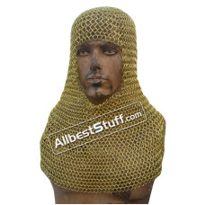 Chain Mail Coif Solid Brass Butted Hood