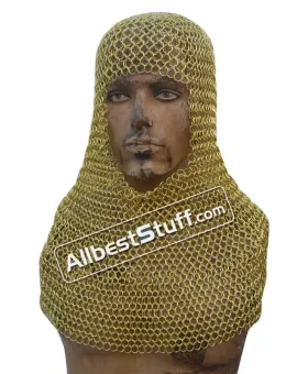 Chain Mail Coif Solid Brass Butted Hood