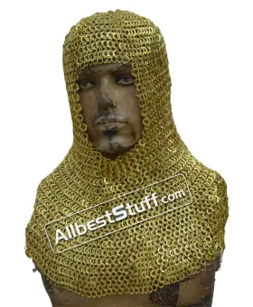 Solid Brass Maille Coif Exclusive Flat Riveted Brass Hood
