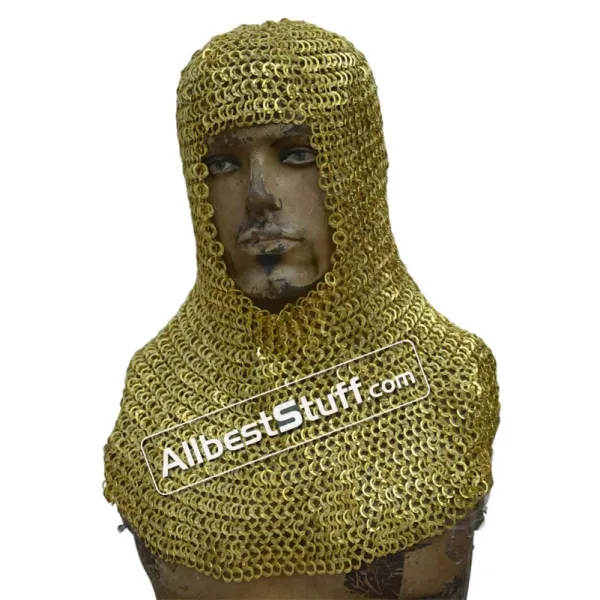 Solid Brass Maille Coif Exclusive Flat Riveted Brass Hood