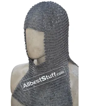 Round Riveted Alternating Solid Maille Coif 18 Gauge
