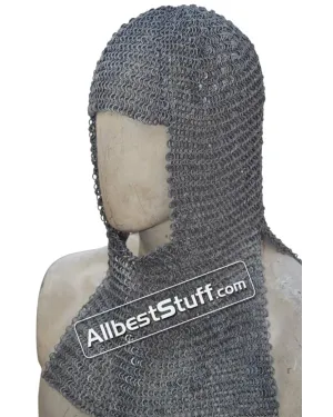Round Riveted Alternating Solid Maille Coif 18 Gauge