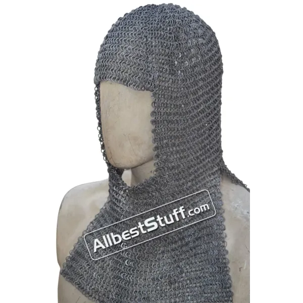 Round Riveted Alternating Solid Maille Coif 18 Gauge