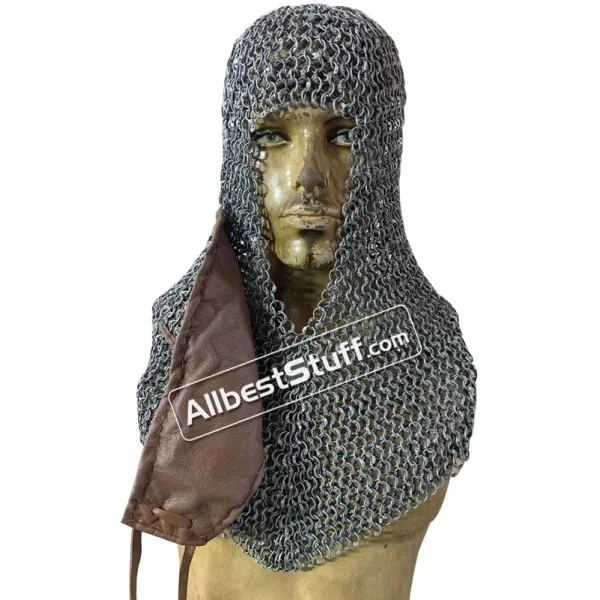 Round Riveted Aluminum Side ventail Coif Chain Mail Hood