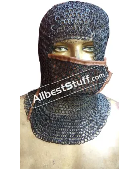 Short Length Round Riveted Flat Solid Ring Coif with Side ventail Hood