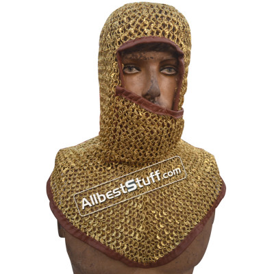 Solid Brass Maille Hood Round Riveted Side ventail Coif
