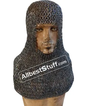 Titanium Chain Mail Coif Flat Riveted 9mm Chainmail Hood