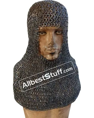 Titanium Chain Mail Coif Flat Riveted 9mm Chainmail Hood