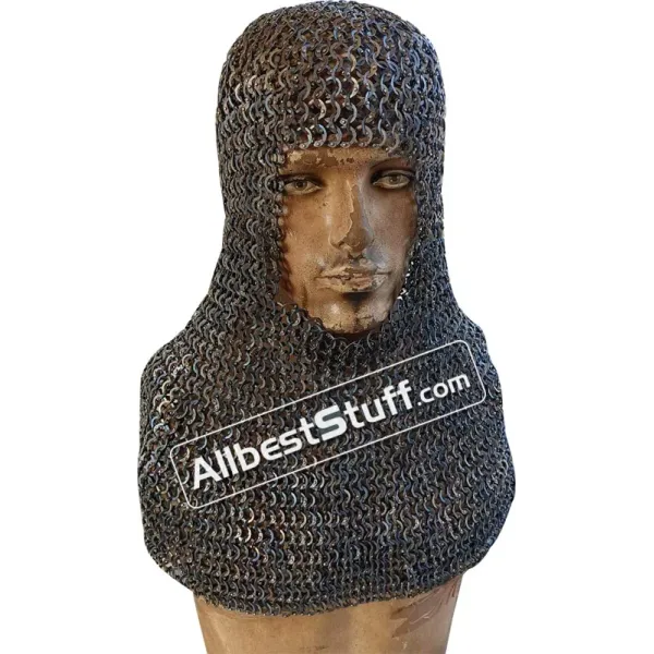 Titanium Chain Mail Coif Flat Riveted 9mm Chainmail Hood