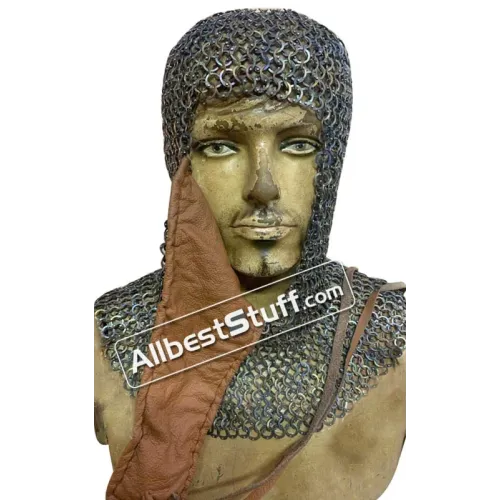 Titanium Chain Mail Coif Flat Riveted Short Length Hood