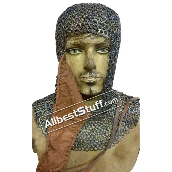 Titanium Chain Mail Coif Flat Riveted Short Length Hood