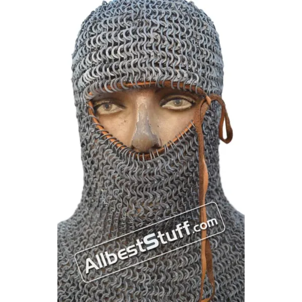 Titanium Flat Dome pin Riveted Chainmail Coif 13th Century