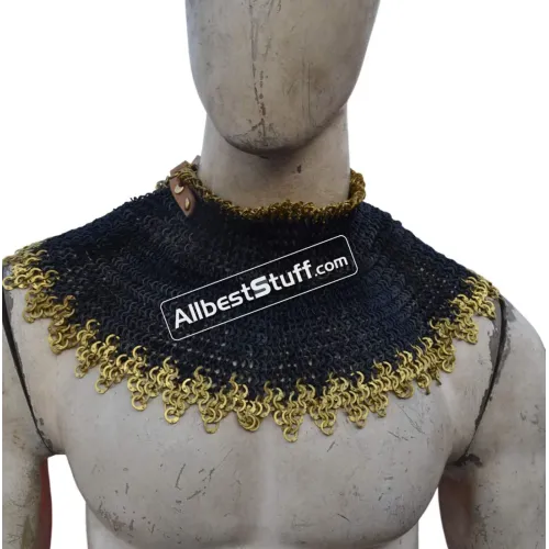6 mm Medieval Chainmail Collar with Edged Brass Rows